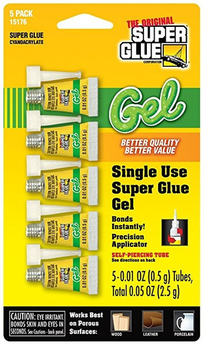Super Glue Gel 15176-12 Uso Individual Minis, 0,5 G, 5 Paque