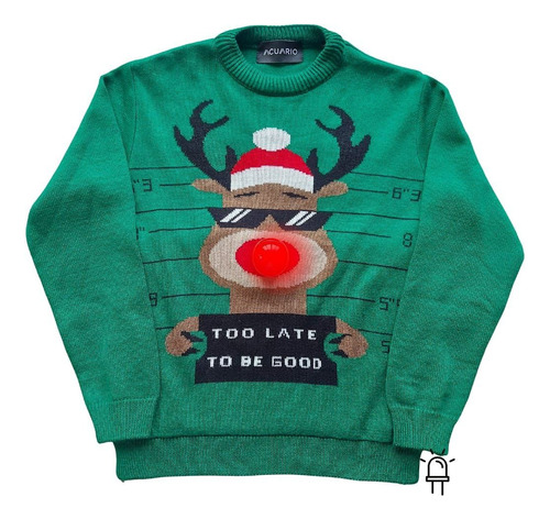 Ugly Sweater Tejido Navidad Personaje Reno Nariz Luz Niños