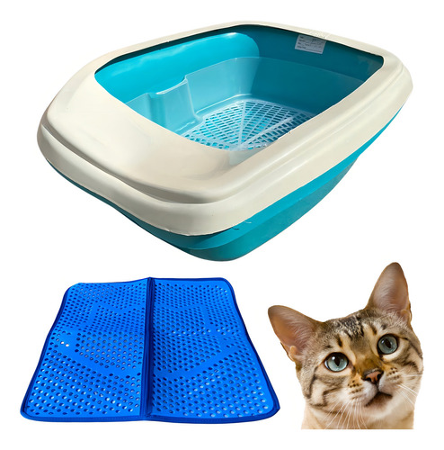 Caja de arena con tamiz para gatos, alfombrilla de arena, envío 24 horas, color azul