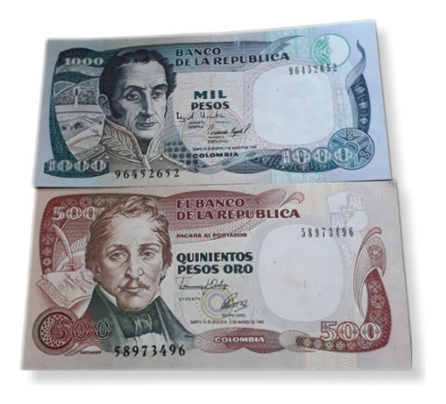 Colombia 2 Billetes  De 500 Y 1000 Pesos  