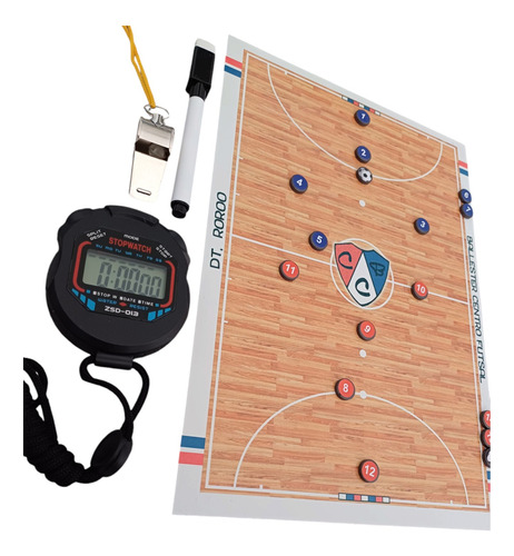 Pizarra Dt Personalizada Futbol + Crono Silb Fibra Y Fichas Futsal