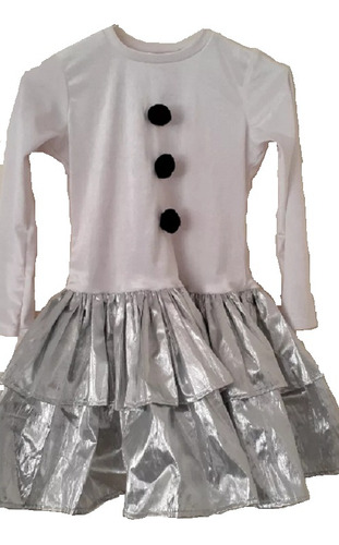 Disfraz Navidad Vestido Olanes Plata Blanco Lindo Niña 6 A 8 Años