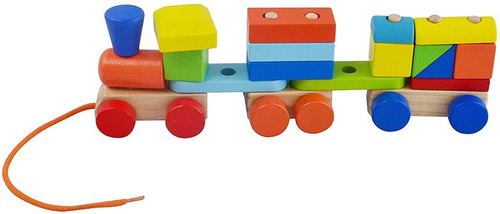 Imagen 4 de 10 de Acool Tren De Arrastre Madera Ensarte Didactico Ac7621 Full