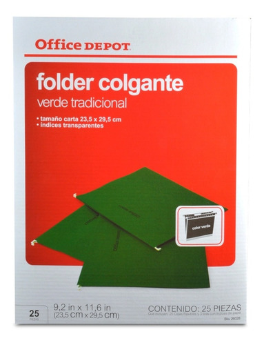 Folder Colgante Tamaño Carta 25 Pzs Color Verde Office Depot Verde
