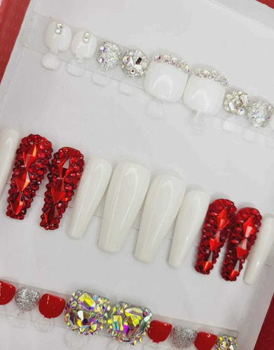 Uñas Press On Manos Y Pies - Set Rubí