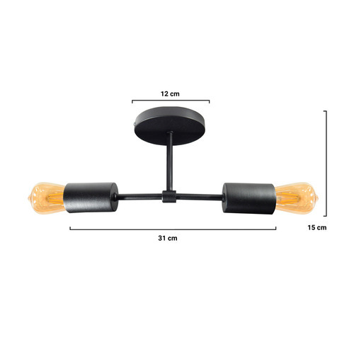Plafon Araña Yaco 2 Luces Gioluce Deco Moderno Apto Led E27 Brazos Negro
