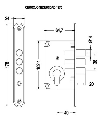 Imagen 2 de 2 de Cerrojo De Seguridad Poli 1970 Inoxidable