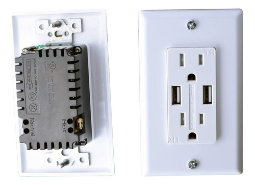 Rv Designer S850 Ac Dual Outlet Cubierta 2 Puerto Carga Usb