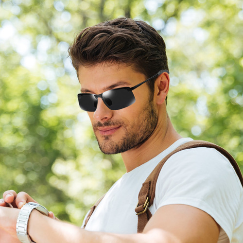 Óculos De Sol Polarizado Masculino Moda Casual Solar Escuro Armação Preto -1