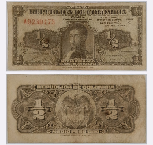 Billete Colombiano 1/2 Peso Lleritas (marianito)