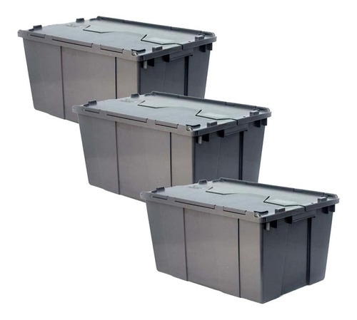 Caja De Plástico Con Bisagra, Mxxor-003, 3 Pzas, 30kg, 60x40 Color Gris BoxArch30