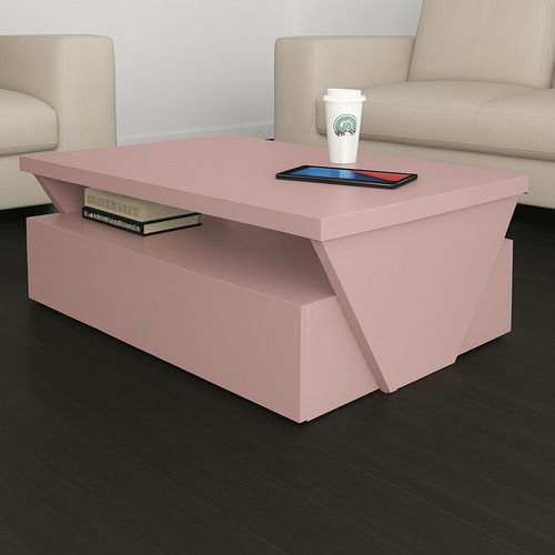 Mesa Moderna De Centro 90x45x40cm Para Sala O Estancia Rosa Claro