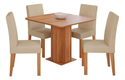 Sala De Jantar Sophia 95x95cm Sem Vidro Com 04 Cadeiras Maia