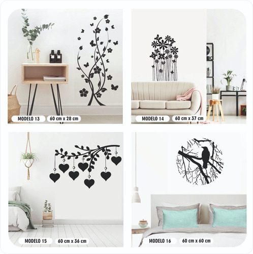 Imagen 7 de 8 de Vinilos Decorativos De Pared, Arboles, Flores Y Pájaros Love