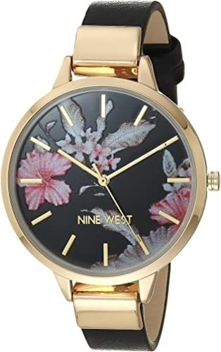 Reloj Nine West Esfera Floral Mujer, Negro