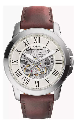 Fossil Grant Me3099 Reloj Skeleton Automático Piel Marrón Color de la correa Marrón oscuro Color del bisel Plateado Color del fondo Beige