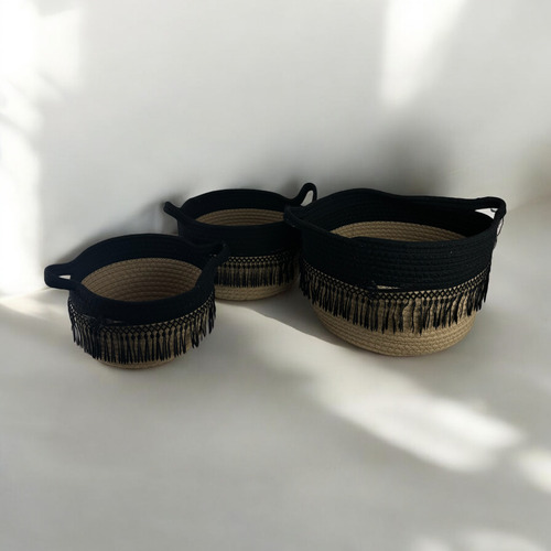 Set De 3 Cestos Tejidos De Cuerdas De Algodón Canasta Tejido