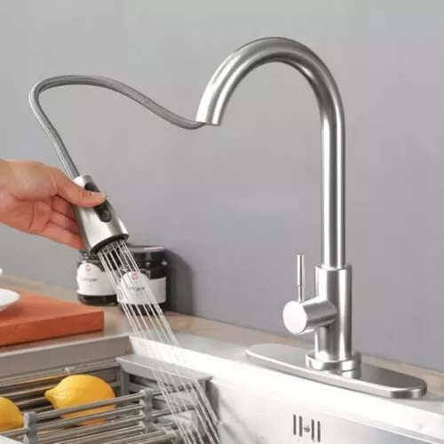 Grifo De Fregadero Para Cocina Con Pulverizador Extraíble Acero Inoxidable  Llave