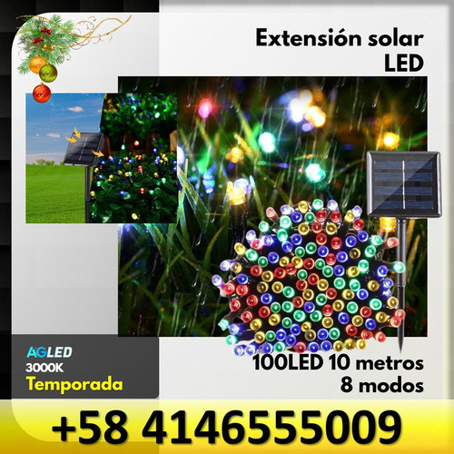 Extension Solar Led Rgb 100led 10mt 8 Modos