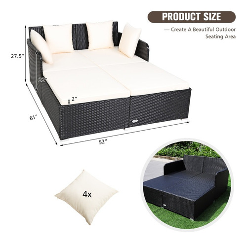 Sofá Cama Para Exteriores Con Cojines, Color Blanco