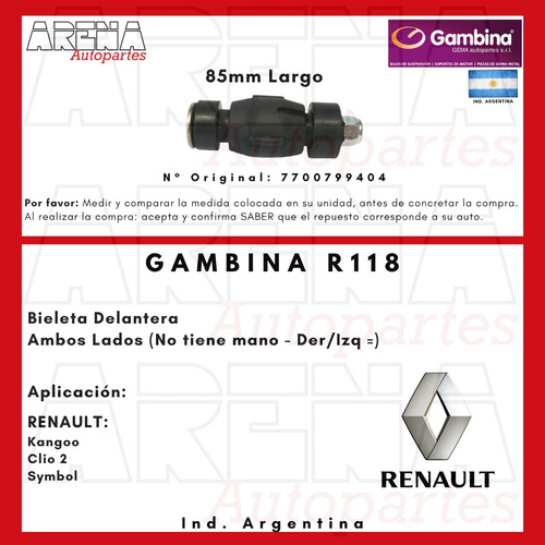Bieletas Renault Symbol ( Kit X2 ) Delanteras - R118