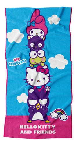 Toalla Premium Para Baño 75x147cm Hello Kitty Friends Color Celeste