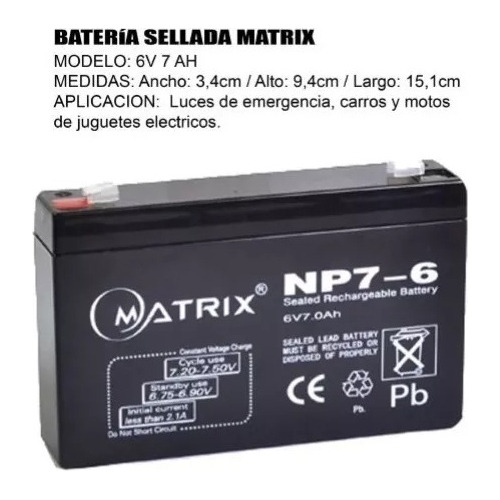 Batería  6v 7 Amp.   Lampara  Emergencia Carros Eléctrico.