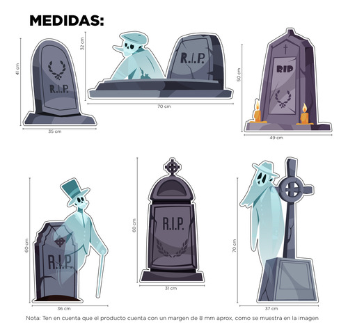 Figuras Coroplast Halloween Tumbas Base Sólida Kit 6 Pz