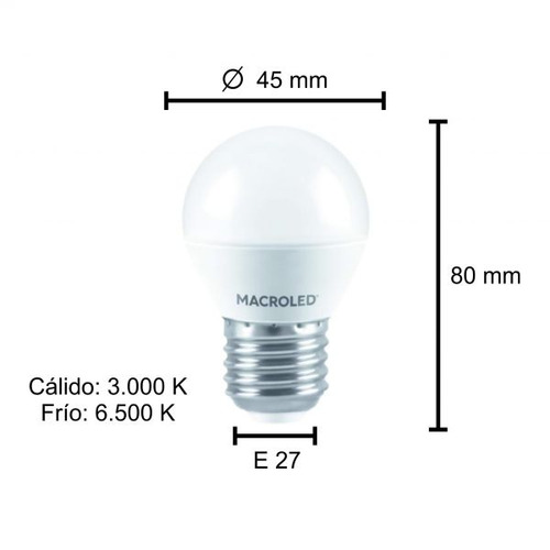 Imagen 4 de 5 de Foco led Macroled G45-6-E27 Gota color blanco frío 6W 180V/240V 6500K 540lm