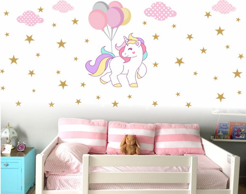 Vinilos Adhesivos Infantiles Unicornio Estrellas Doradas