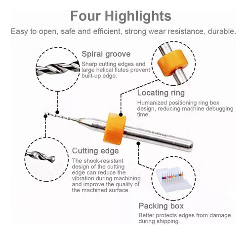 Mini Broca Pcb De 0.3mm A 1.2mm Tungsteno Cnc 10 Unidades