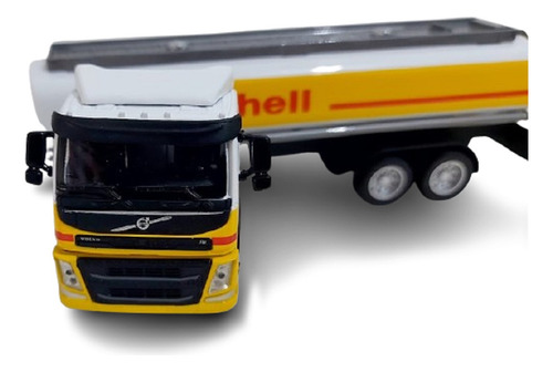 Miniatura Caminhão Shell Volvo Tanque Acende Farol C Barulho Cor Amarelo Com Branco