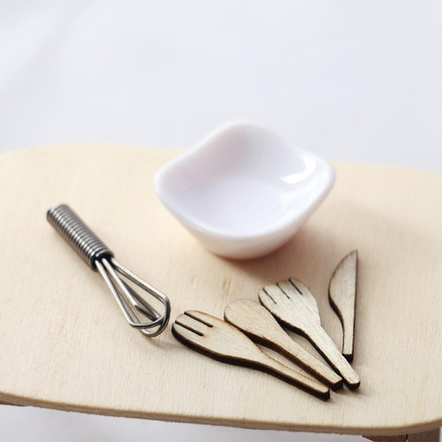 6x 1/12 Eggbeater Egg Bowl Espátula Modelo Set Escena De