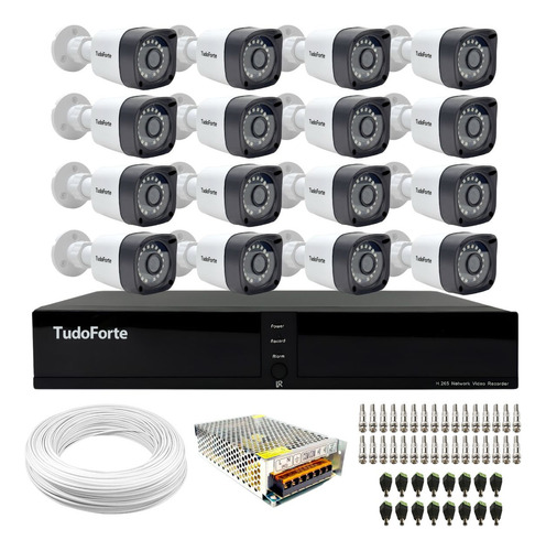 Kit Dvr 16 Canais Tudo Forte 16 Câmeras Bullet Tf 1220 Infra