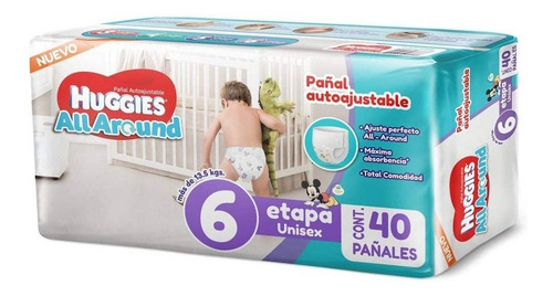 Imagen 1 de 5 de Huggies All Around, Pañal Etapa 6 Unisex, Con 40 Pzs