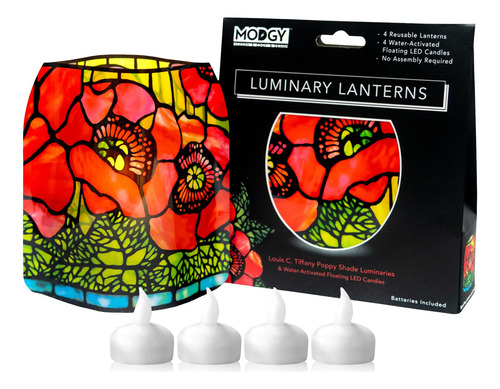 Modgy Luminary Lanterns Louis C Tiffany Poppies Paquete De 4