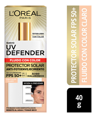 Uv Defender Anti Fotoenvejecimiento Tono Claro Fps50+ 40ml Momento de aplicación Día Tipo de piel Todo tipo de piel