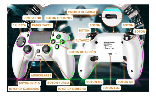 Joystick Bluetooth Para Ps4 Seisa Inalambrico Rgb Turbo Pc