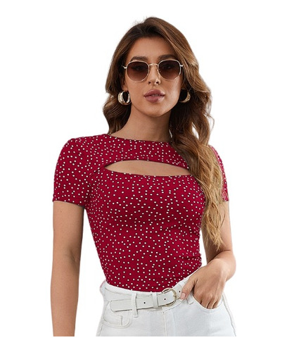 Blusa Casual Ajustada De Escote Sexy Con Abertura