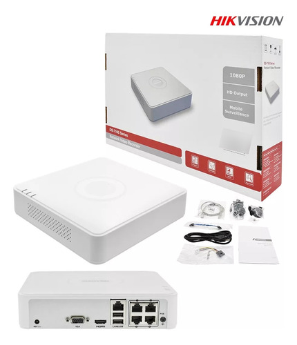 Nvr Hikvision Ip 4 Canales 2 Mp Poe Ds-7104ni-q1/4p/ H.265+