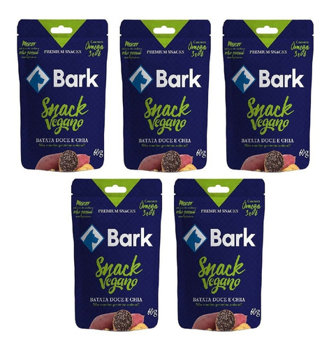 Bark Snack Vegano P/ Cães Batata Doce E Chia 60g Kit 5 Un.
