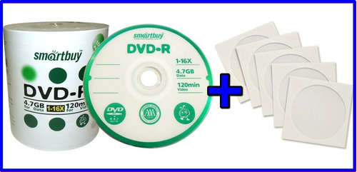 100 Dvd-r Smartbuy Virgem + 100 Envelopes De Papel Com Visor