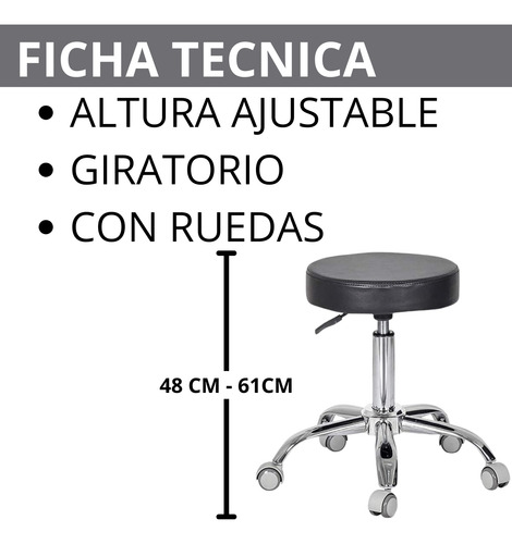 Set 4 Banco Taburete Giratorio Con Ruedas Cromado Negro