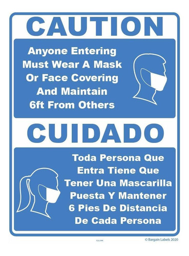 Cartel Ingl Texto  Please Wear Face Mask Covering Keep 6 Ft