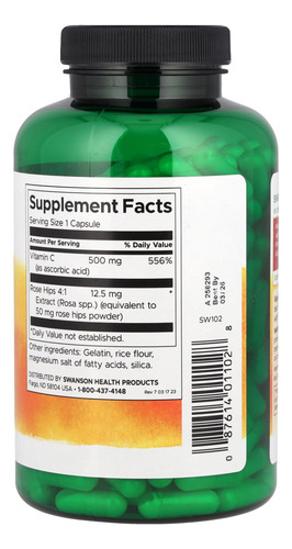 Vitamina C Swanson 500 Mg 250 Capsulas Original Suplemento