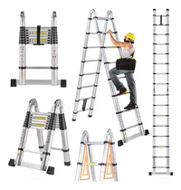 Comprar Escalera De Aluminio Tijera 5M Escalera Telescópica Retráctil Y Multiposiciones Escalera Extensible De 16 Peldaños BOWOSHEN Escalera Fácil De Guardar Capacidad De 150 Kg