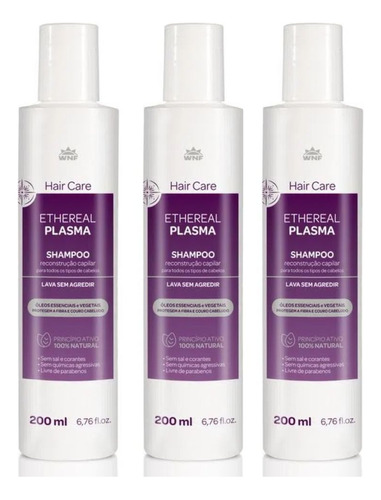  Kit 3 Shampoo Natural Hair Care Ethereal Plasma 500ml Wnf