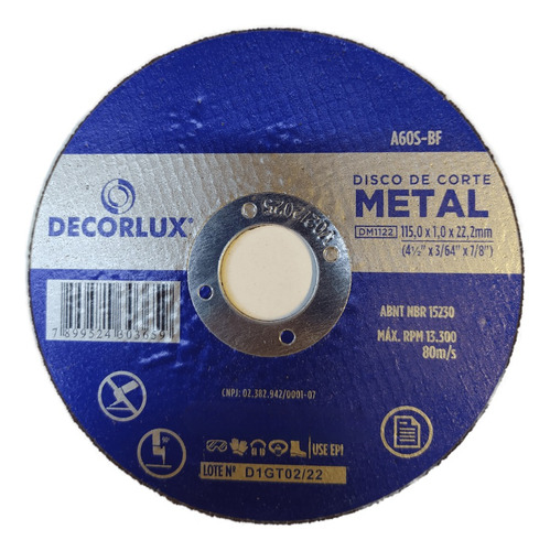 Kit C/ 20 Discos De Corte Metal 115x1,0x22,23mm Decorlux