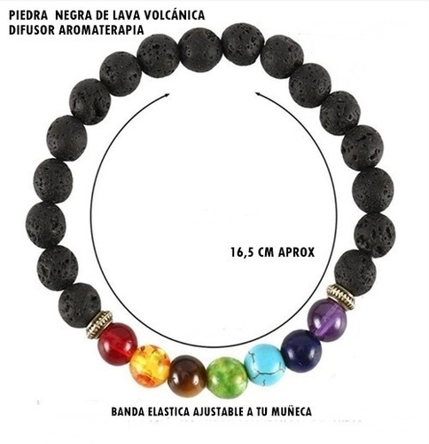 Imagen 2 de 5 de Pulsera 7 Chakras Piedra Volcanica