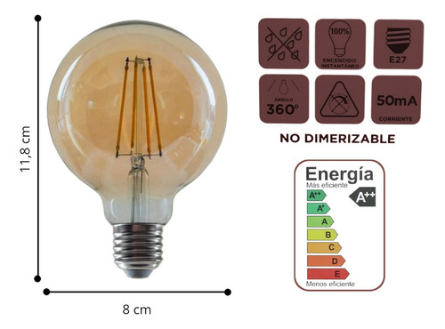 Lampara Globo Foco Led Filamento Ambar 6w E27